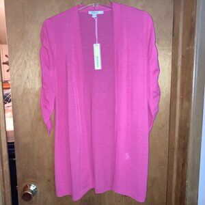Chico's Size 0 Rouched Sleeve Cardigan Sweater Fuchsia Rose